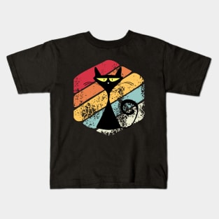 Black cat with retro sunset Kids T-Shirt